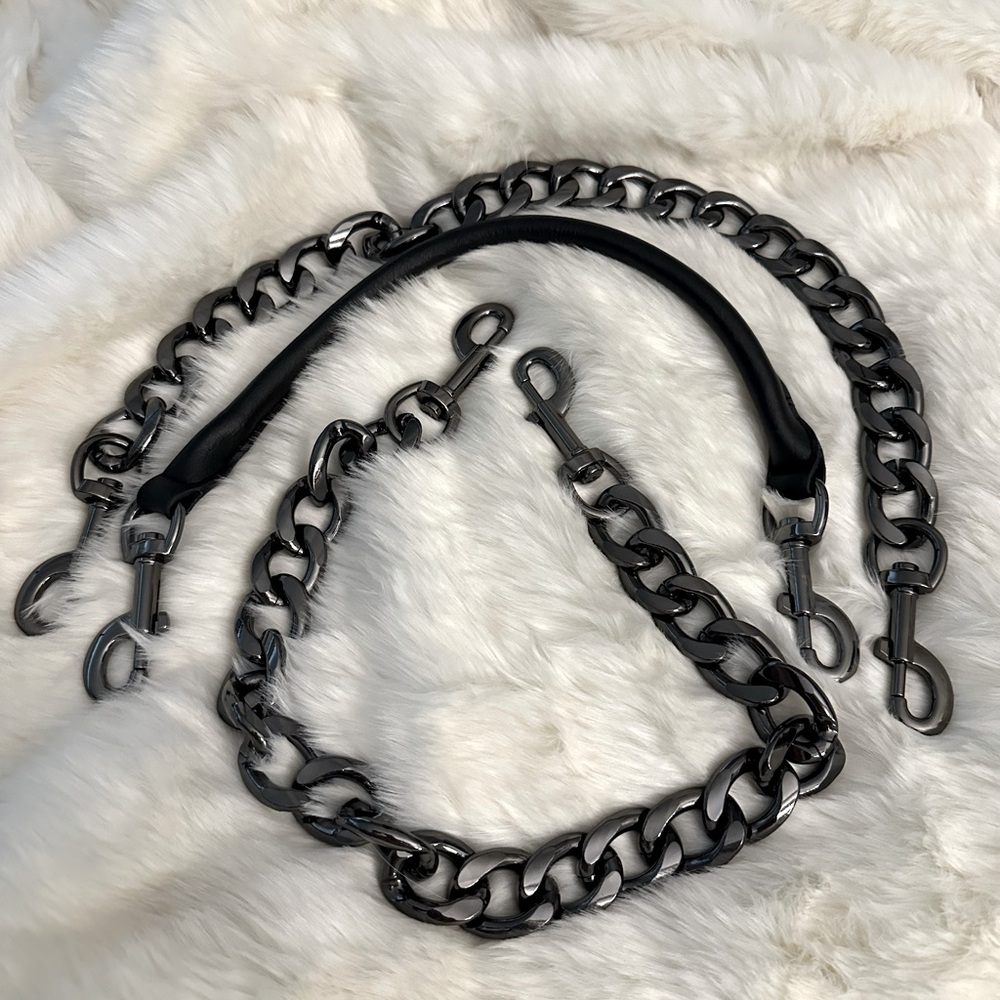 Set of handbag chains x 2 and 1 leather handle